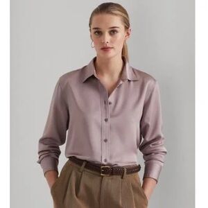 Ralph Lauren Women’s Buttoned Satin Charmeuse Shirt Purple Size Medium
